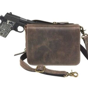 Gun Tote’n Mamas Distressed Leather Crossbody Messenger Bag Conceal Carry